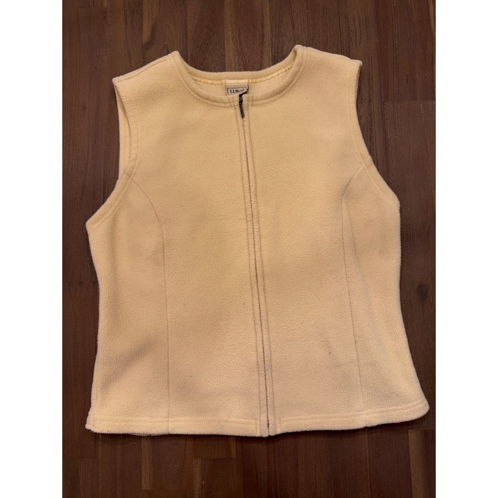 LL Bean Womens Fleece Vest Yellow Zip‎ Up Pockets Size L Regular